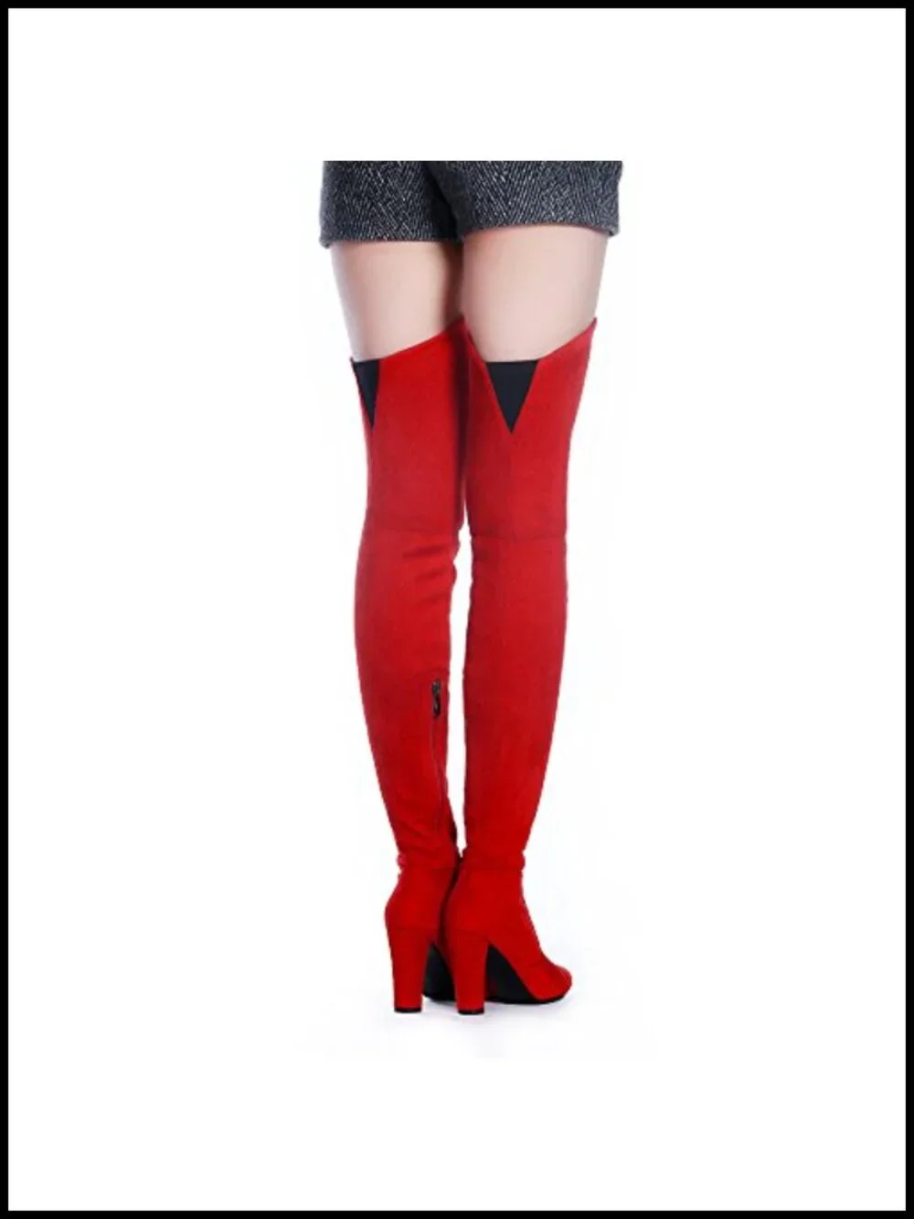 Stretch Suede Chunky Heel Over The Knee Boots Thigh High